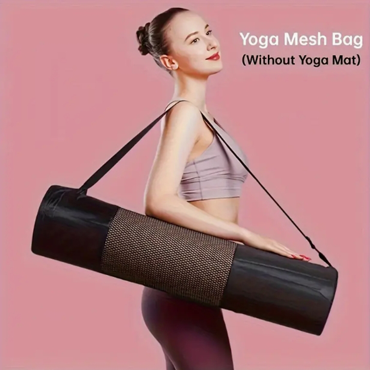 Home Gym Yoga - กระเป๋าตาข่ายใส่เสื่อโยคะแบบระบายอากาศได้ 1 ใบ - ผ้าอ็อกซ์ฟอร์ดทนทาน สีดำ