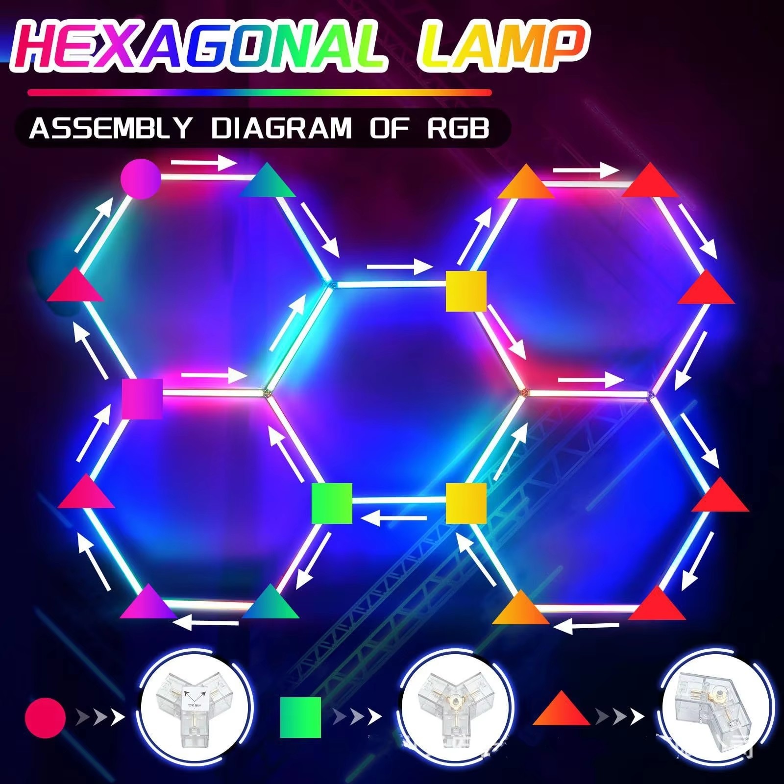 Home Gym Neon Sign - ไฟ LED รูปทรงหกเหลี่ยม RGB พร้อมรีโมท ปรับสีได้
