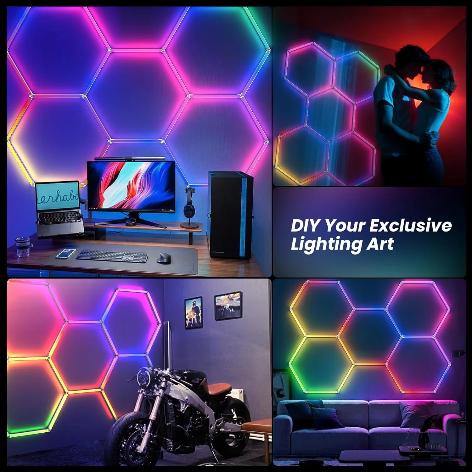 ไฟ LED รูปทรงหกเหลี่ยม RGB พร้ - Home Gym Neon Sign บทวิจารณ์และราคา